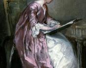 A young girl drawing - 查理·卓别林